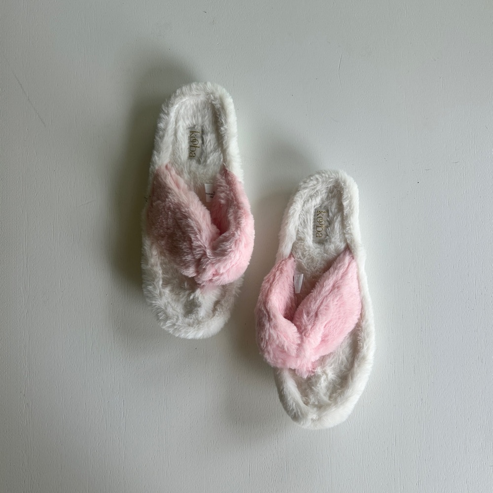Kooba Pink and White Fuzzy Slippers